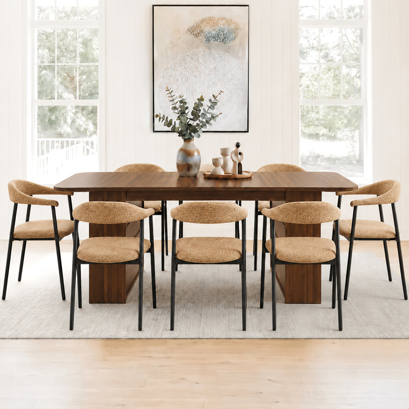 Ensemble de table de salle à manger de 71 po avec base de rangement et chaises rembourrées, 9 pièces : table, 8 chaises