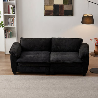 Grand canapé-lit de luxe avec causeuse en chenille noir Living Furniture