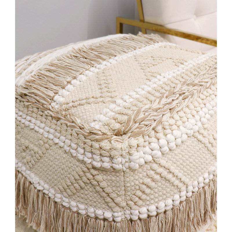 Pouf en coton tressé avec pompon Grandcanyon, beige