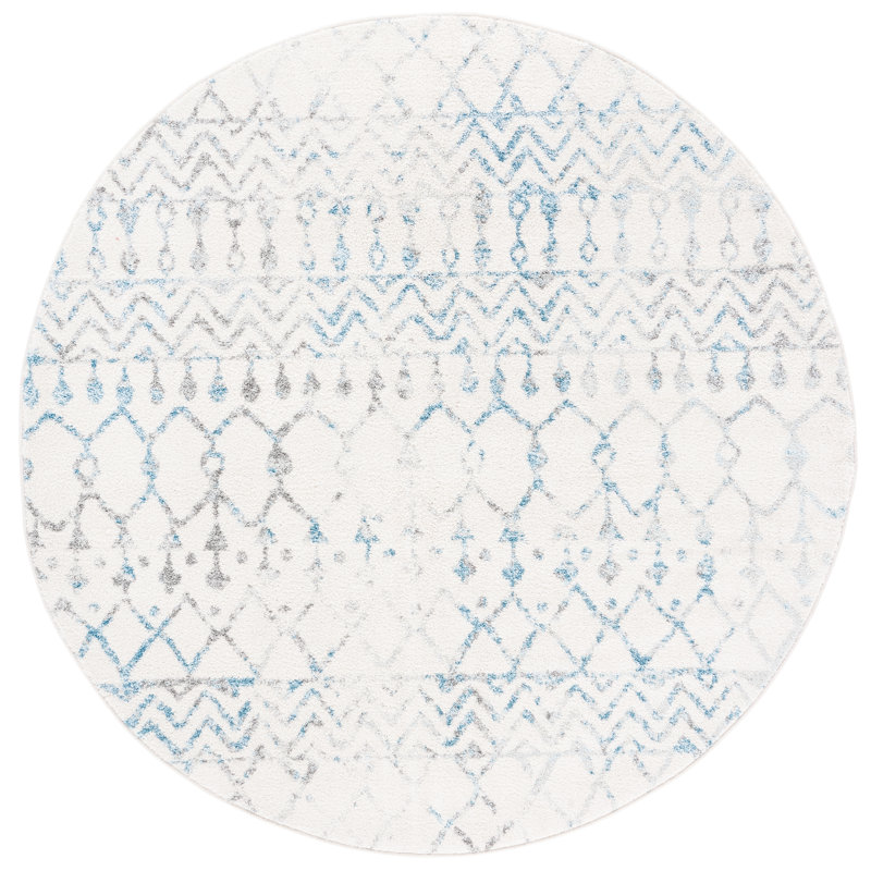Tapis ivoire / turquoise Delarosa, Rond 5 pi