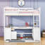 Lit mezzanine en bois Karthika avec bureau en U, tiroirs, échelle et tablettes de rangement-951052710-959556299