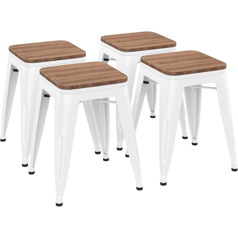 Tabouret court en bois massif 18 po Avikrit, Crème / Blanc