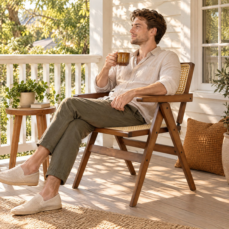 Chaise de salle à manger pliante en rotin, capacité de charge de 200 kg, assise et dossier en rotin tressé à la main, sans assemblage, chaise portable idéale pour salle à manger, terrasse ou cour.