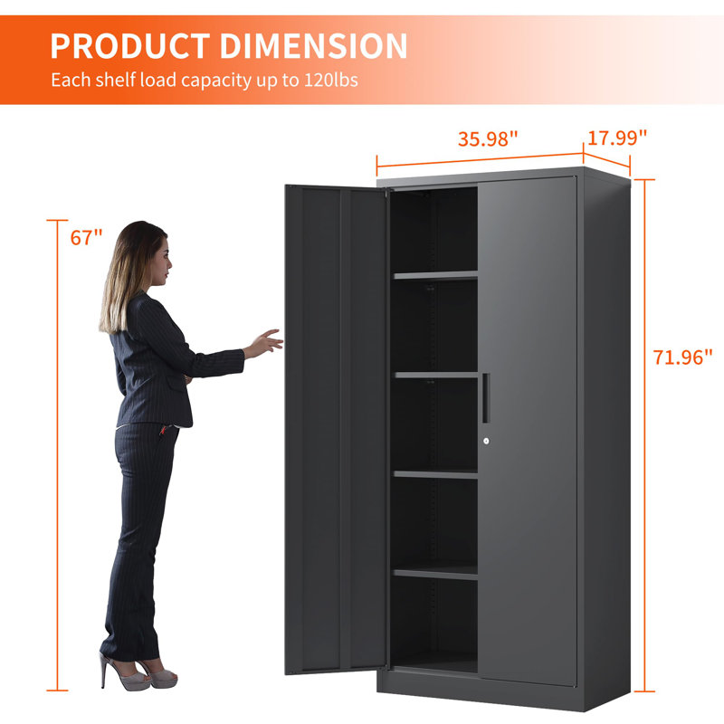 72" Metal Garage Storage Cabinets with Lock,Black Storage Cabinet with Doors and Shelves