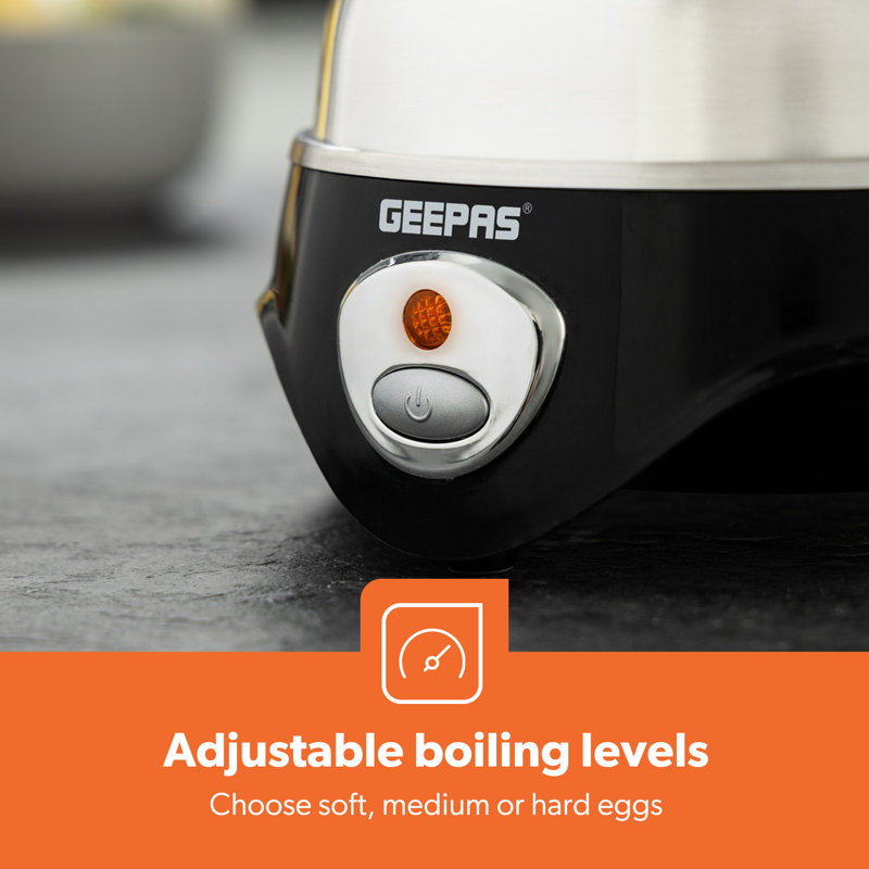 GEEPAS 2-in-1 Electric Egg Boiler & Omelette Maker Machine | 7 Egg Capacity, Measuring Cup with Egg Piercer | Lid Egg Cooker with Auto Shut-Off End-of-Cycle Alert & Overheat Protection | Compact Design 360W 