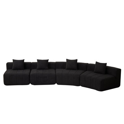 Deux sièges courbés et deux sièges simples, canapé modulaire courbé en chenille avec 4 coussins, canapé modulaire symétrique courbé, deux sièges courbés et deux sièges simples