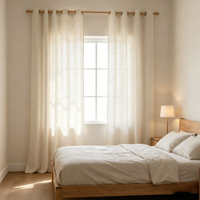 Linen Semi Sheer Light Filtering Grommet Curtains 2 Panels