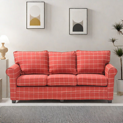 Simple Casual Plaid Sofa Upholstered 82.6'' Sofa