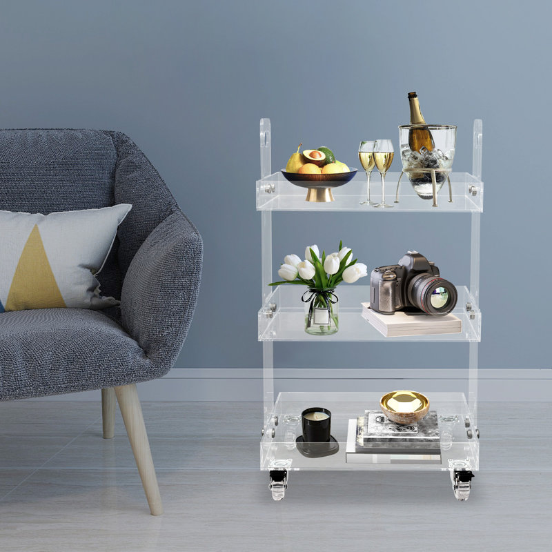 3-Tier Contemporary Lightweight Clear Acrylic Multifunction Storage Utility Rolling Cart With Wheels