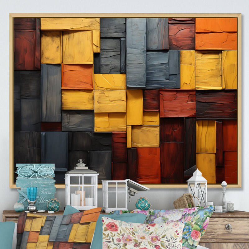 Forest Red Wood Collage II - impressions sur toile modernes, Cadre naturel flottant, H 30 po x l 40 po x P 1,5 po