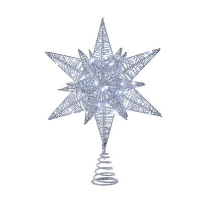 Décoration pour sommet de sapin en forme d'étoile argentée en forme de micro lumière blanche à DEL 80 lumières 15 pouces Kurt Adler