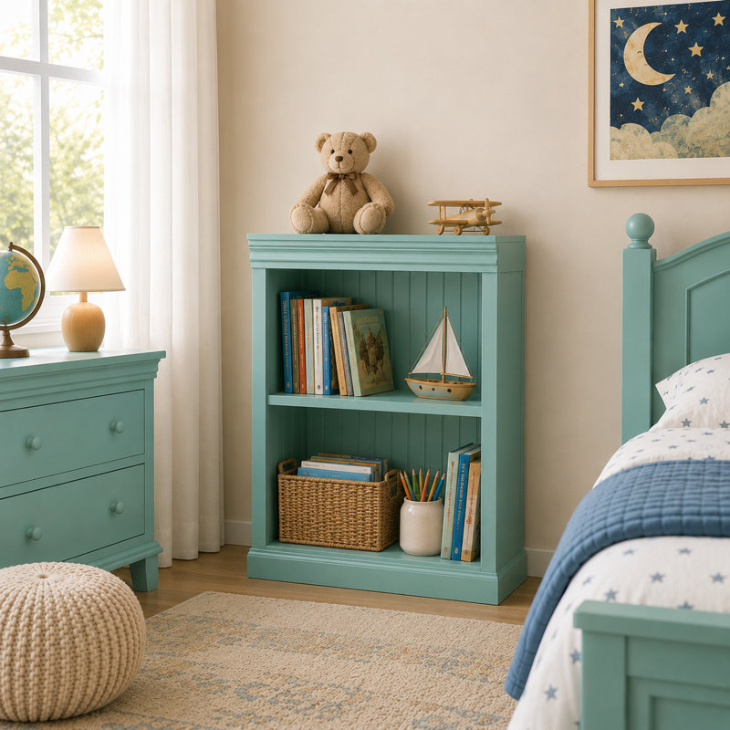 Sherita Bookcase, Aquamarine, (1 Shelf) 36” H x 32” W x 14.25” D