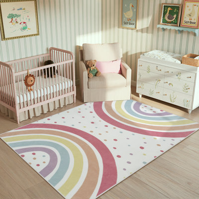 Tapis arc-en-ciel lavable à la machine pour enfants 4 x 6 - tapis antidérapant pour chambre d'enfant et chambre à coucher