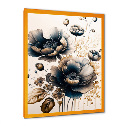 DesignArt Navy Blue And Gold Poppy Flowers I Framed On Canvas Print ...