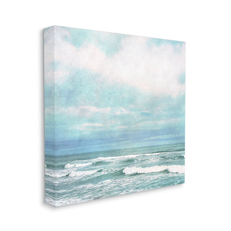 Az-963, «Beach Waves Horizon on Canvas» par Christine Zalewski, reproduction, H 24 po x l 24 po x P 1,5 po, Cadre blanc