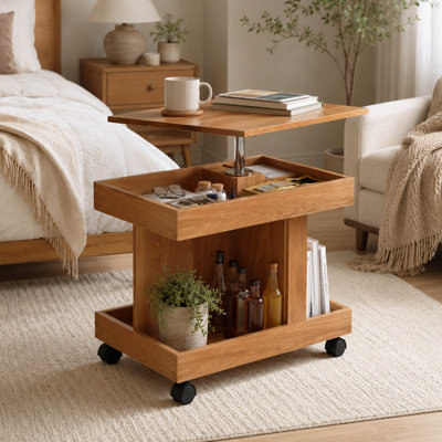 Petite table basse roulante avec plateau tournant et compartiment de rangement
