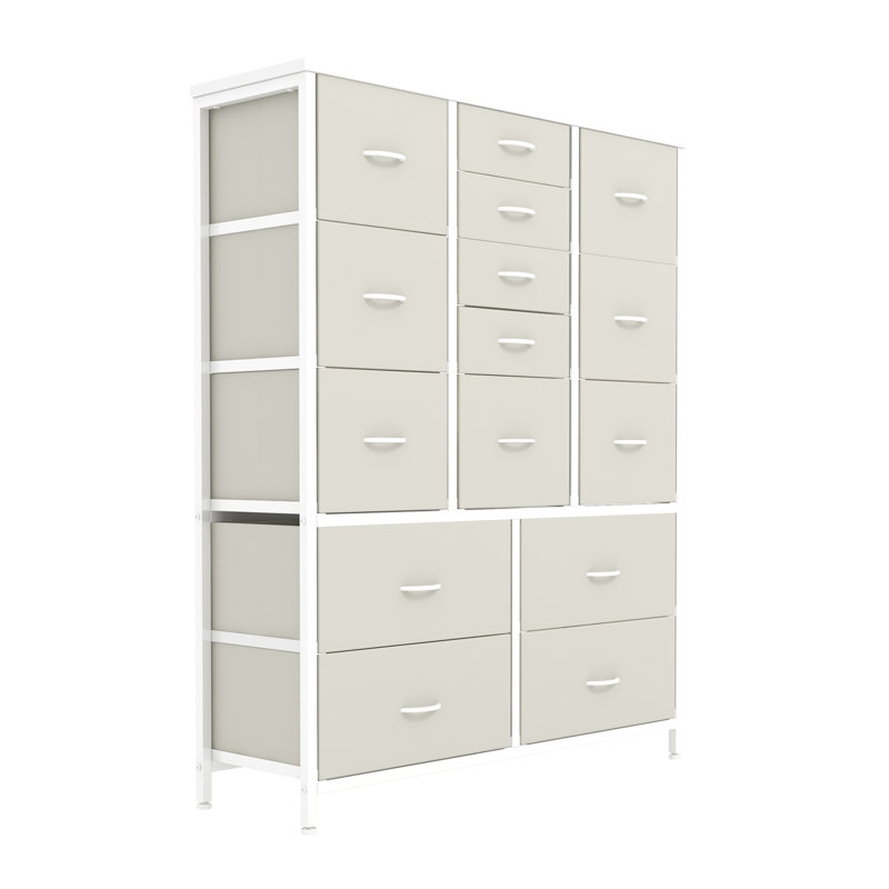 Commode de rangement blanche en tissu à 15 tiroirs avec armoire de rangement pour plancher et plafond