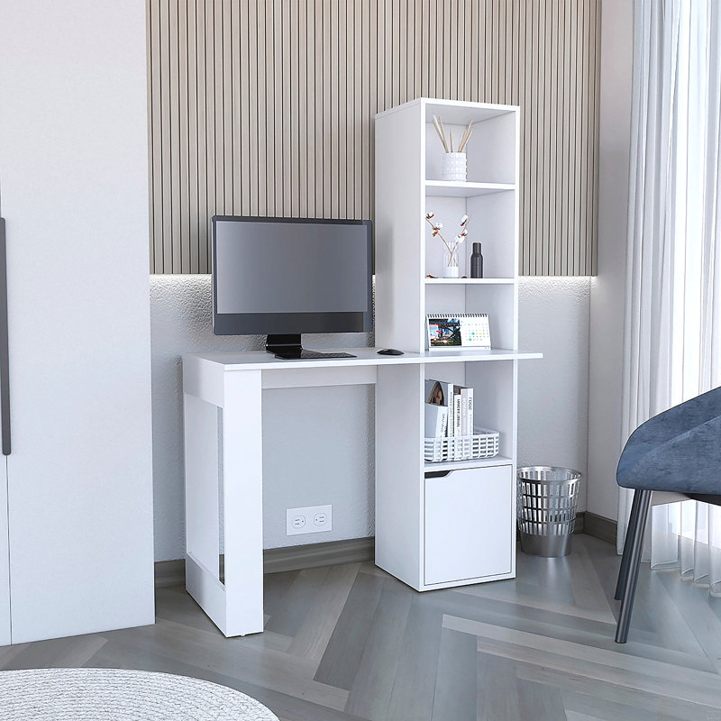 Bureau d'écriture avec bibliothèque et armoire, Blanc
