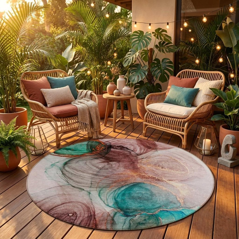 Tapis d'intérieur rond lavable antidérapant 8 pi