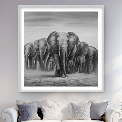 Troupeau d'éléphants - faune grise encadrée
