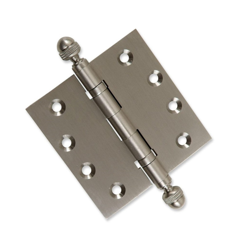 Charnière de porte simple à roulement à billes en laiton massif H 4,5 po x l 4,5 po, Nickel satiné