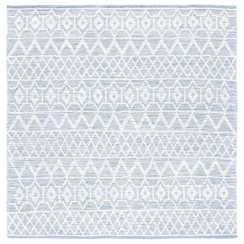 Natura Hand Woven Cotton/Viscose Geometric Rug in White/Blue, Square 6'