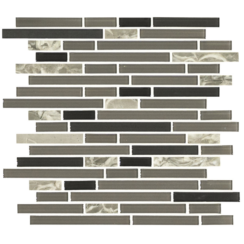 Antique Sable Interlocking 12 in. x 14 in. Stone Glass Blend Mosaic Wall Tile