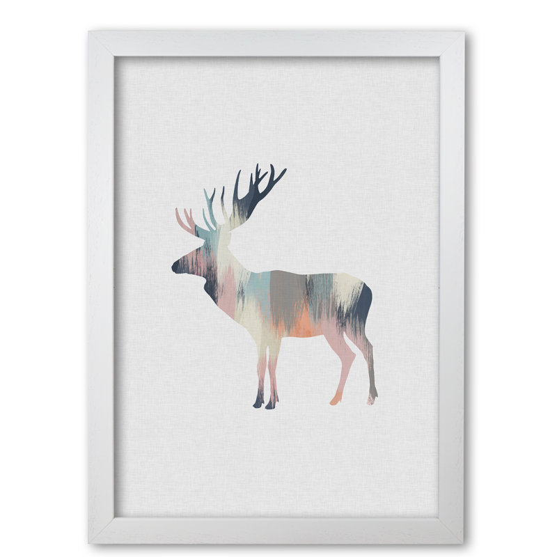 Pastel Moose - Print, 60 cm H x 42 cm W x 5 cm D, White Grain Frame