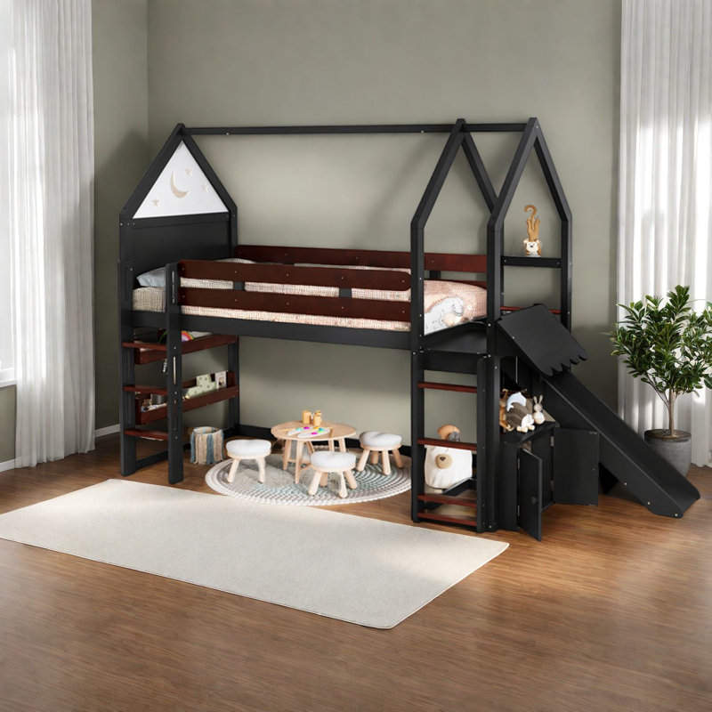 Lit mezzanine simple peu encombrant, structure en bois durable avec un design ludique pour les enfants