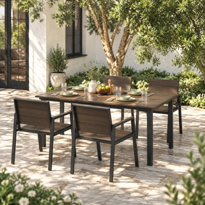 Ensemble repas de patio 5 pièces avec trou pour parasol