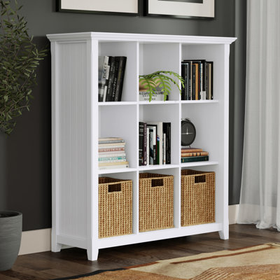 Acadian 48"H Solid Wood Transitional 9-Cube Bookcase with Fixed Shelves and Tapered Legs