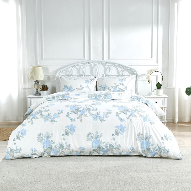 Ensemble de couette Jardin De Rose, Bleu, Housse de couette très grand et 2 taies d'oreille