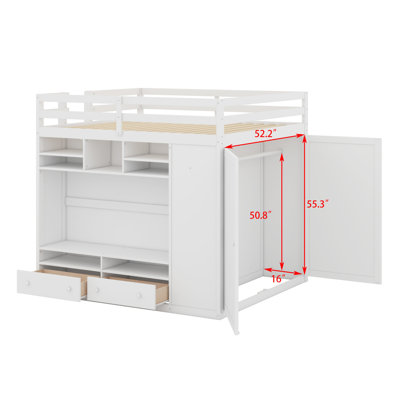 Loft Bed With Drawers, Shelves And Light