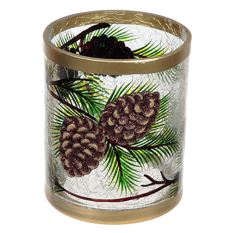 Petit porte-votive en verre Forest Pinecone