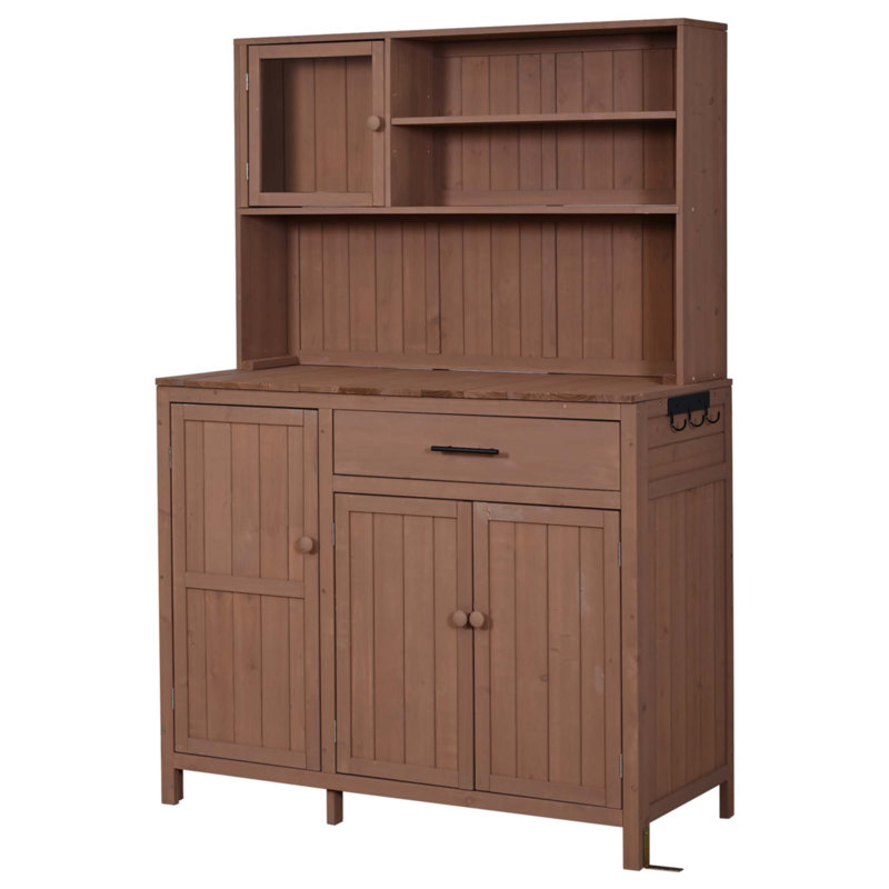 Potting Bench With Hutch, Walnut