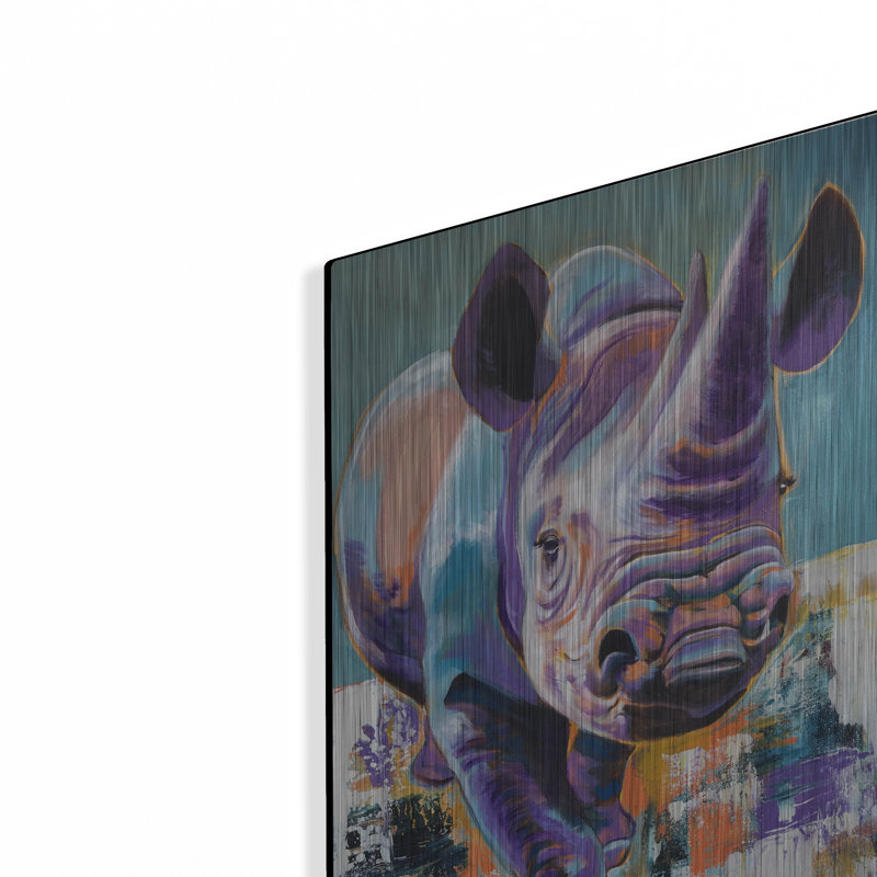 «Rhino - Mwaiseni» par Dawg Painter, art mural en métal, H 16 po x l 12 po