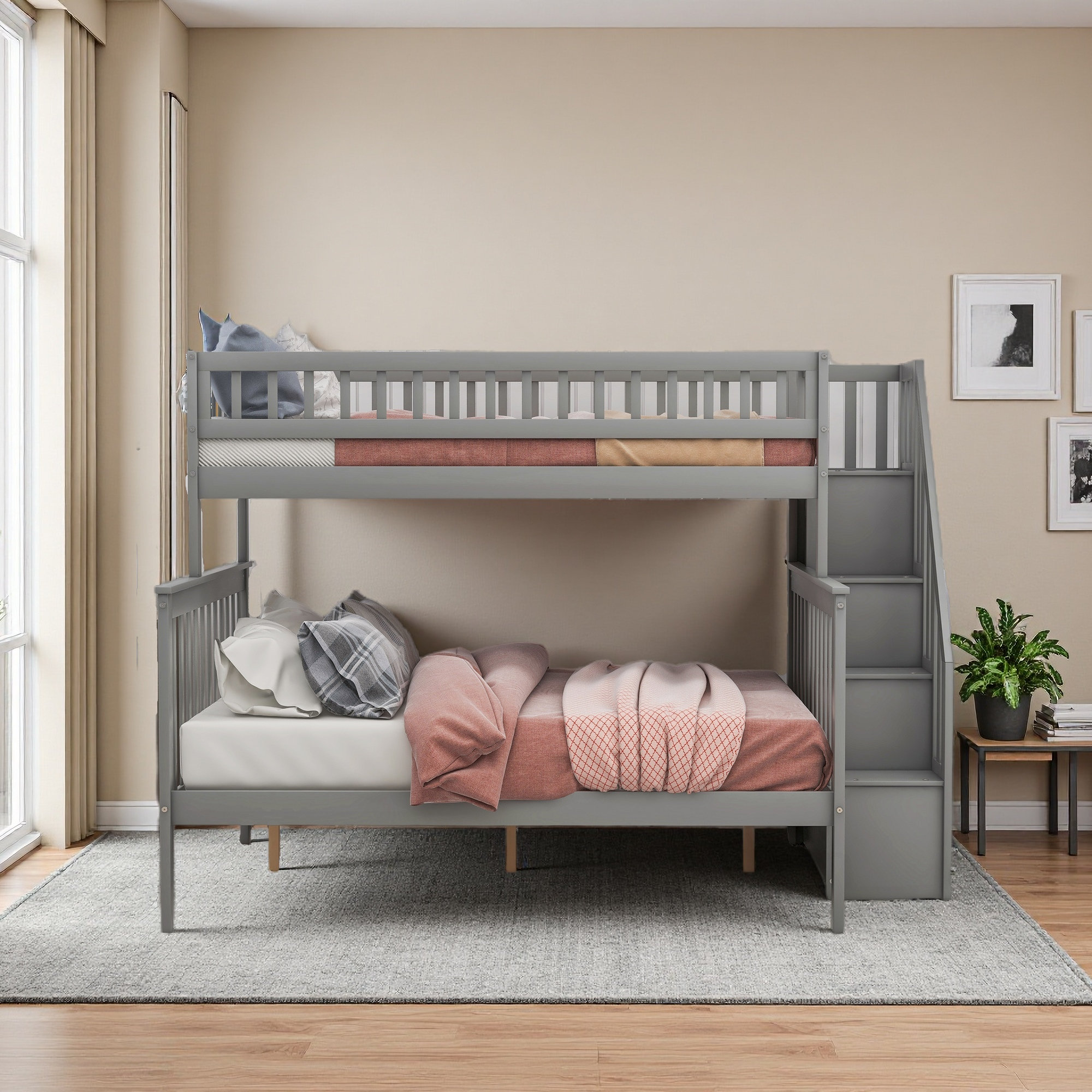 Harriet Bee Twin Over Full Stairway Bunk Bed With Storage - Wayfair Canada