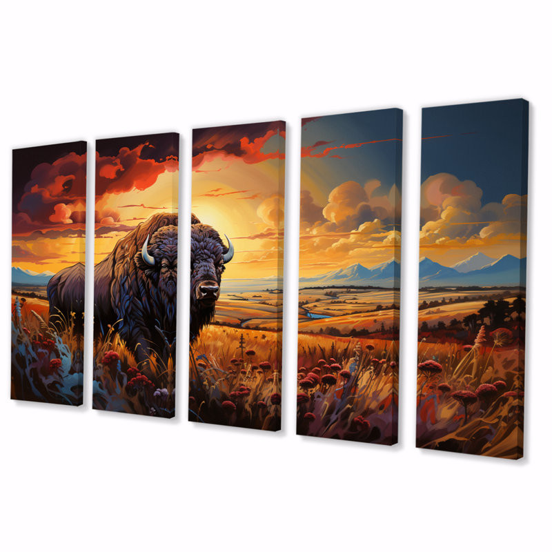 Art amérindien Bison Spirit II sur toile, reproduction de 5 pièces