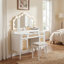 Meuble-lavabo blanc 44,37 pouces avec 13 ampoules, miroir à trois volets, 5 tiroirs, station de charge et 3 modes d'éclairage pour la chambre à coucher