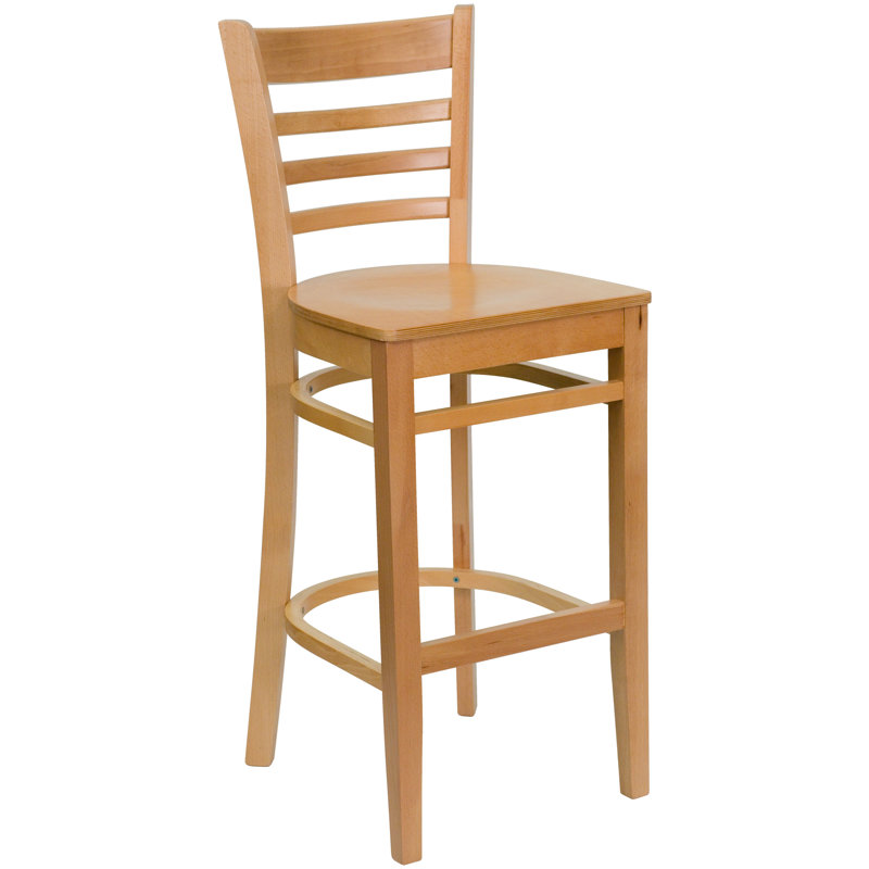 Ladder Back Wooden Restaurant Barstool, Natural