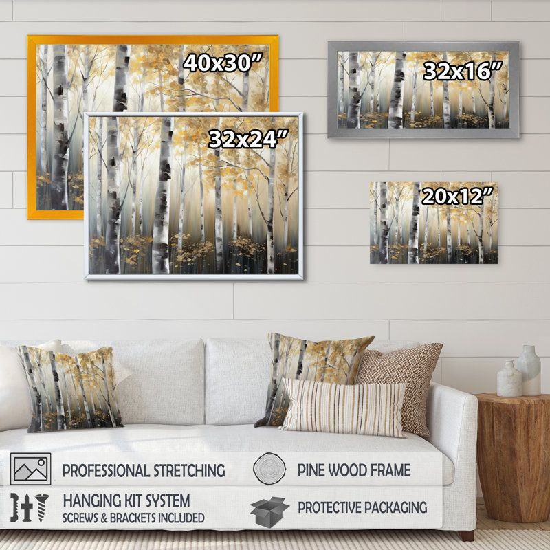 Mackavelli Birch Tree Dense Forest III - arbre, art mural, Cadre noir, H 12 po x l 20 po x P 1 po