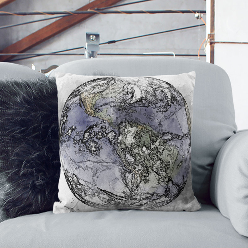 Satellite Image of Earth Cushion with Filling, 55cm H x 55cm W x 20cm D