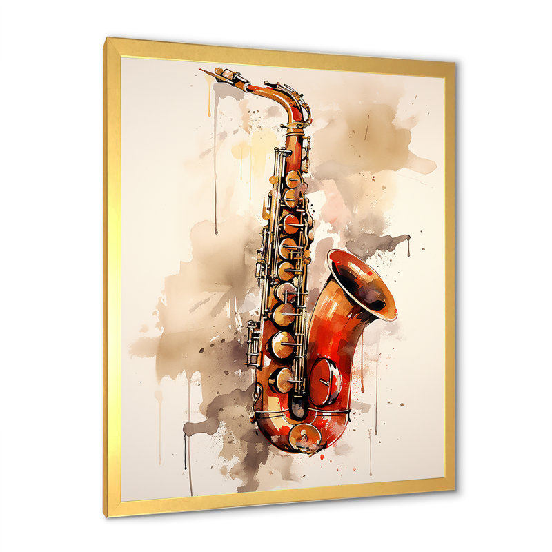 Vibrant Saxophone Swing - Reproduction d'art sur toile encadrée, Cadre doré simple, H 32 po x l 24 po x P 1 po