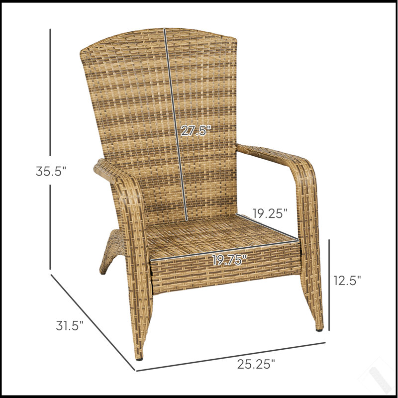 Chaise haute Adirondack à dossier incurvé avec osier en rotin et coussins moelleux pour le confort du patio