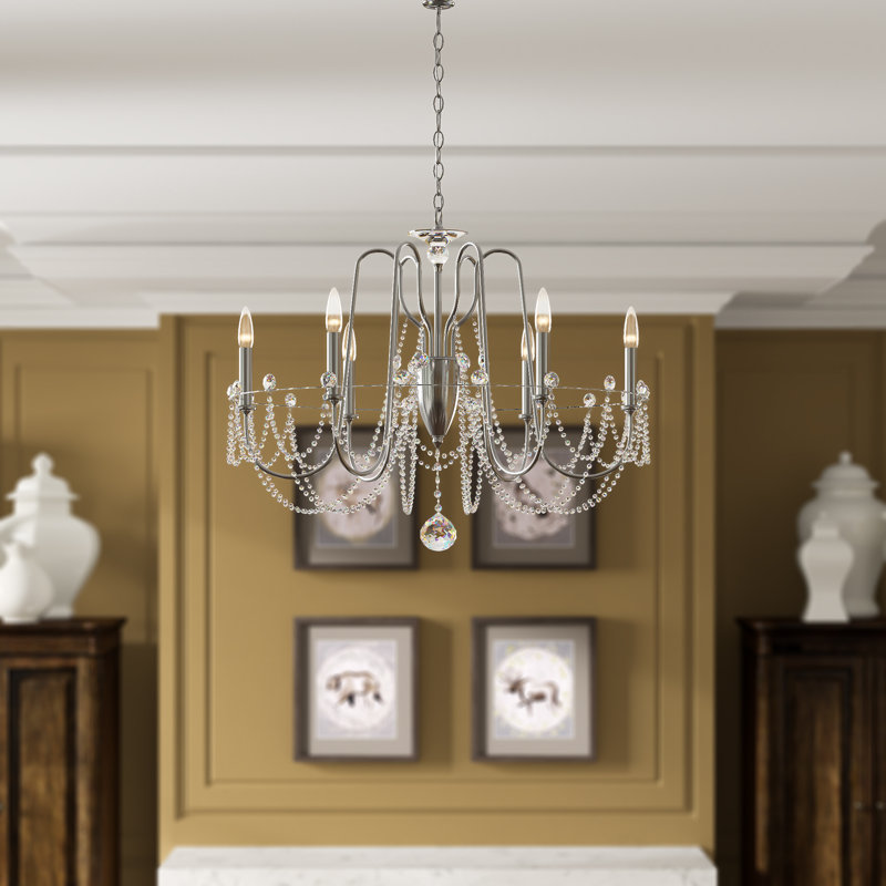 Esmery 6 - Light Chandelier, Clear Heritage Crystal, White
