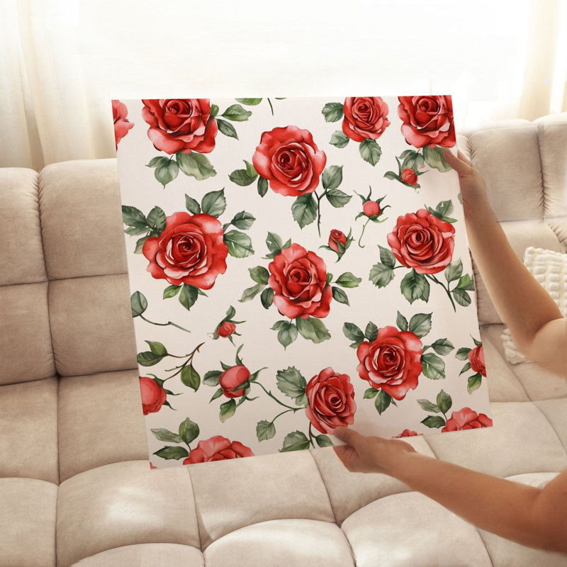 «Floral Red Roses II», reproduction d'art sans cadre, H 12 po x l 12 po