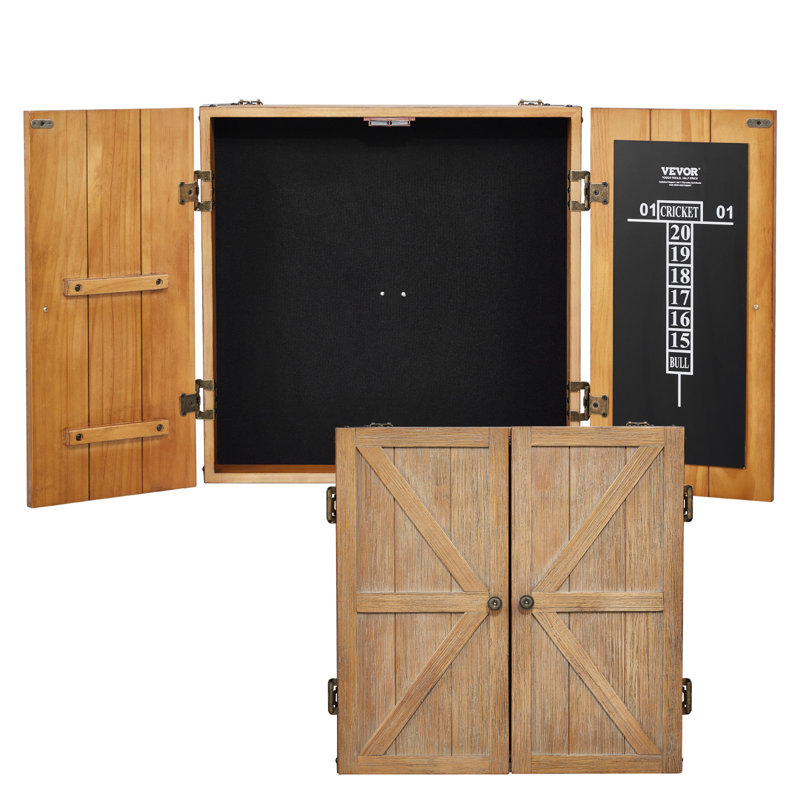 Rustic Solid Wood Dartboard Cabinet with Vintage Brass Hardware