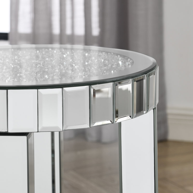 Console, l 13,8 po x P 13,8 po x H 21,6 po, miroir et cristal, 1 pièce, argent, rangement intégré