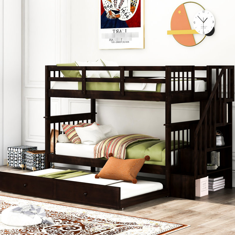 Lit superposé Twintwin avec lit gigogne et rangement polyvalent, Espresso