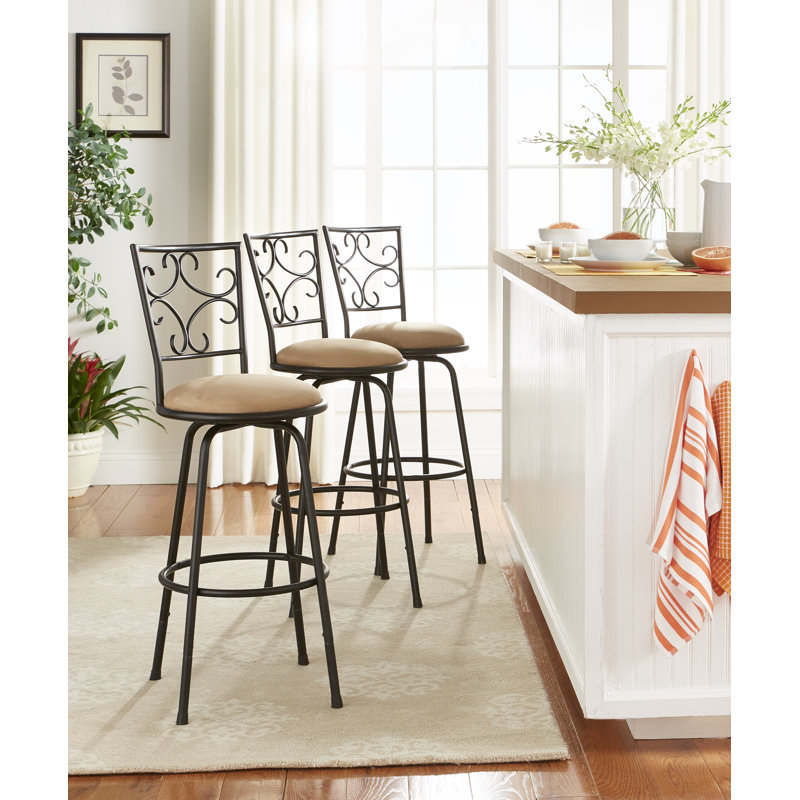 Kenzliee Swivel Upholstered Adjustable Height Counter Stool with Steel Frame, Microfiber Tan, Black